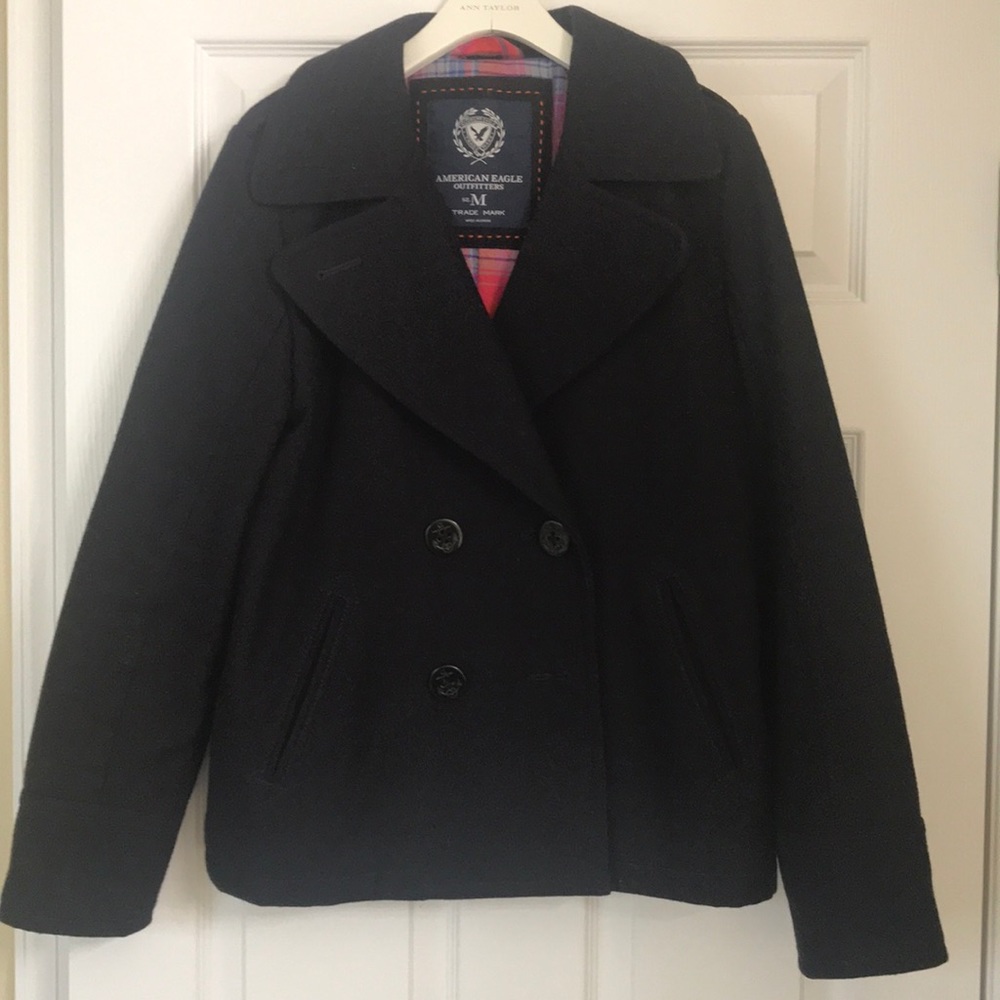 AE Navy Wool Blend Classic Fit Peacoat